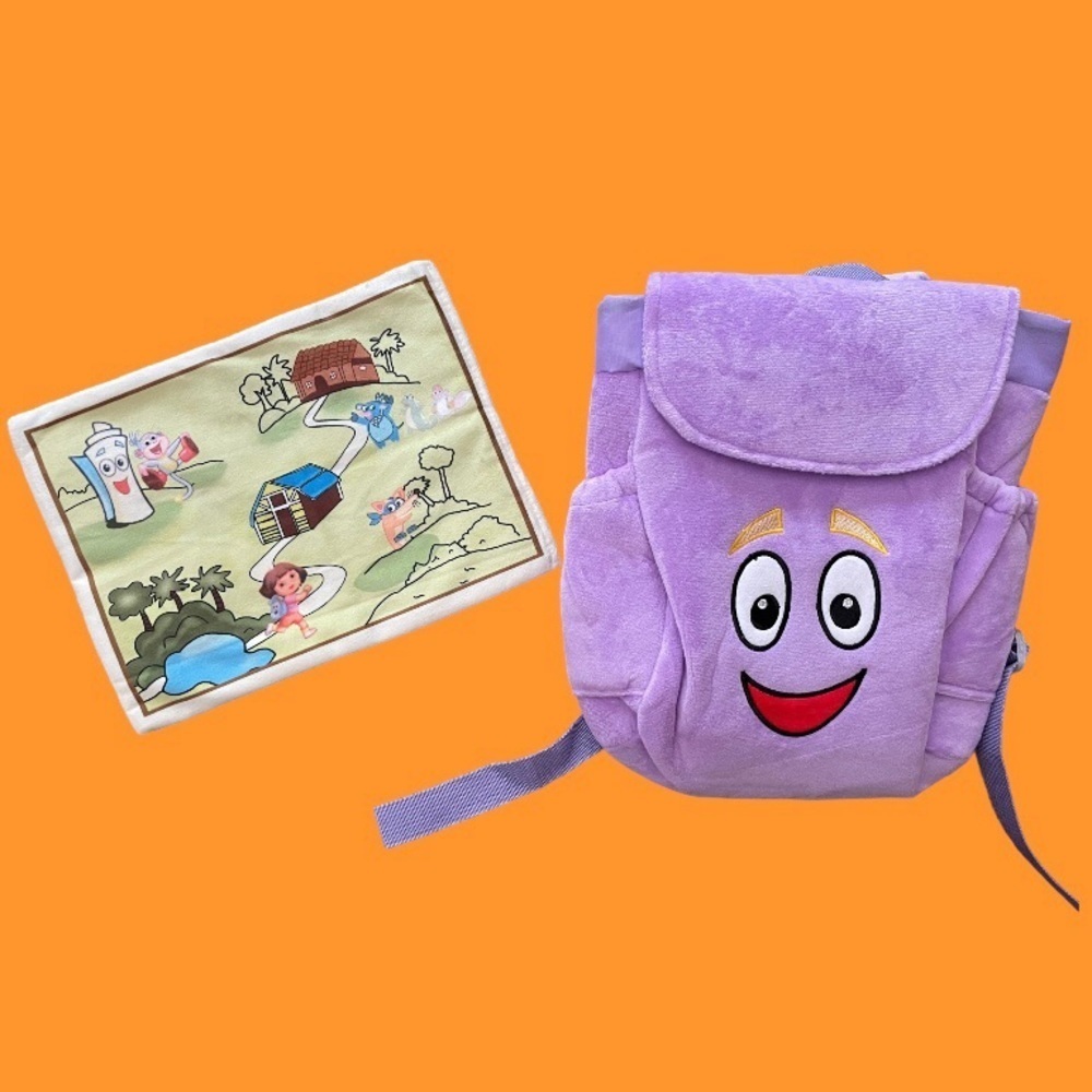 NEW Dora The Explorer Plush Mr. Face Small Purple Plush Backpack Bag with Map